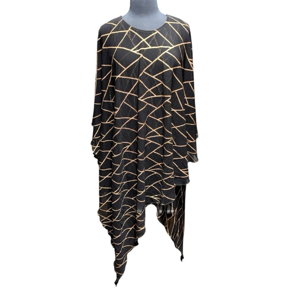 Kokomo Unlimited Black Gold Tunic Top Size Small Oversized Layered Kimono Style